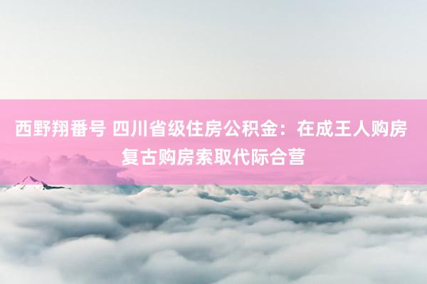 西野翔番号 四川省级住房公积金：在成王人购房 复古购房索取代际合营