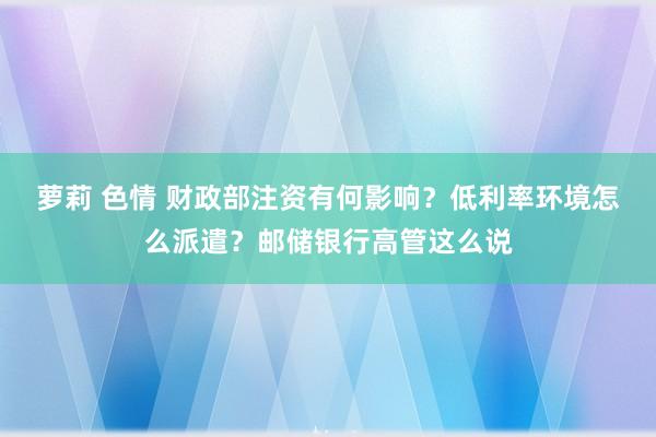 萝莉 色情 财政部注资有何影响？低利率环境怎么派遣？邮储银行高管这么说